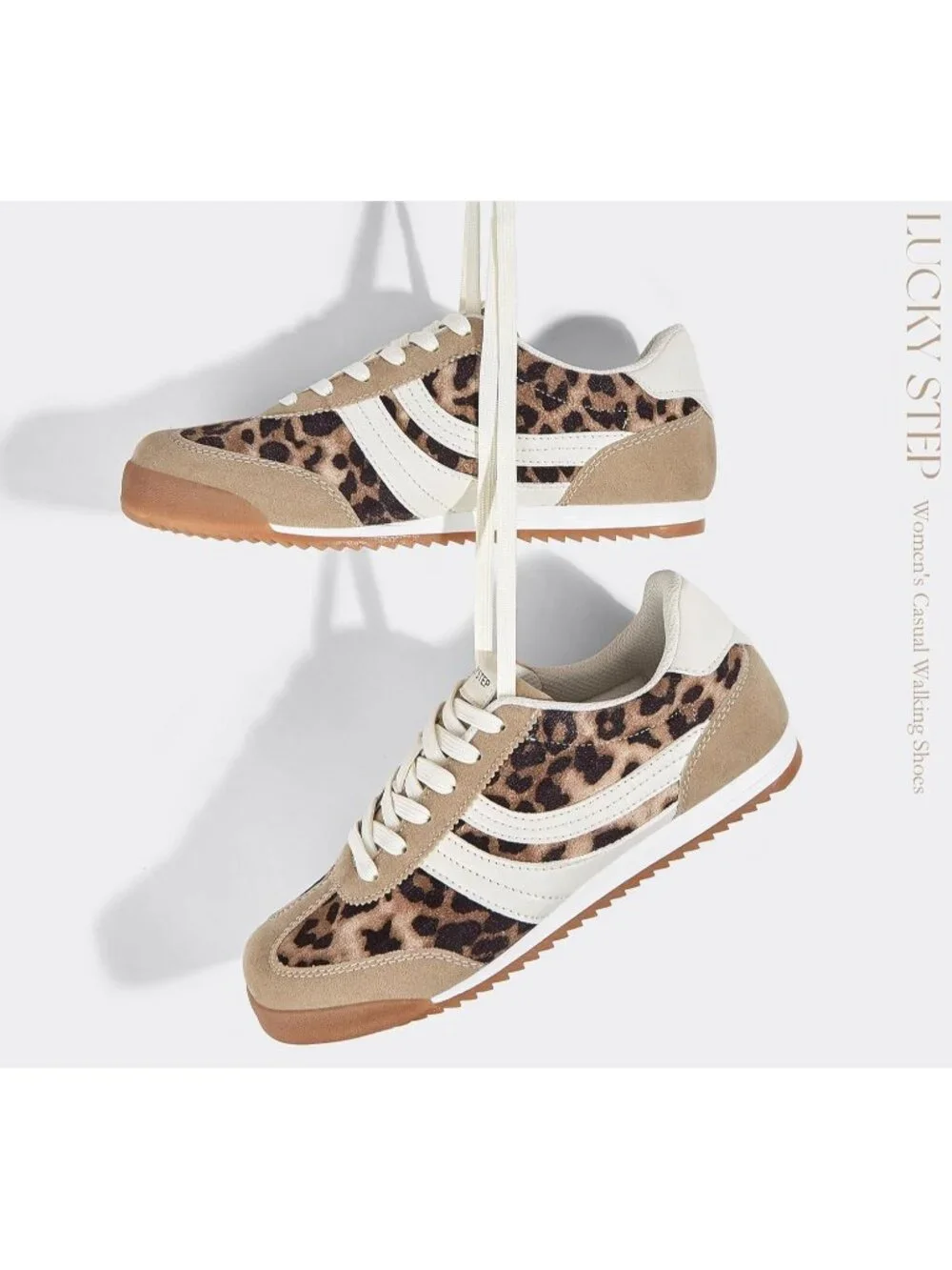 Women's Leopard Lightweight Thin Sole Lace up Anti Slip Classic Retro Sneakers